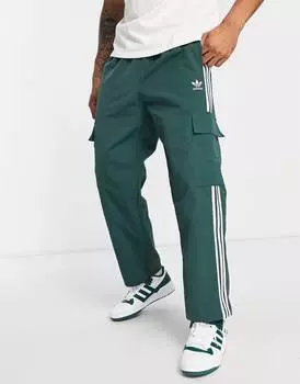 Зеленые брюки карго с тремя полосками Adidas Originals adicolor