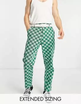 Зеленые брюки свободного кроя с принтом в клетку ASOS DESIGN