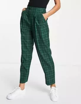 Зеленые брюки в клетку с мягкими напусками ASOS DESIGN