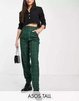 Зеленые брюки в клетку с напуском ASOS DESIGN Tall