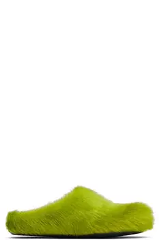 Зеленые длинные ворсистые лоферы Fussbett из телячьей кожи Marni