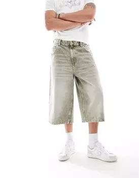 Зеленые джинсовые шорты Bershka