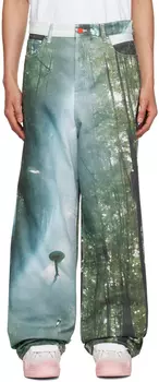 Зеленые джинсы с принтом Members of the Rage