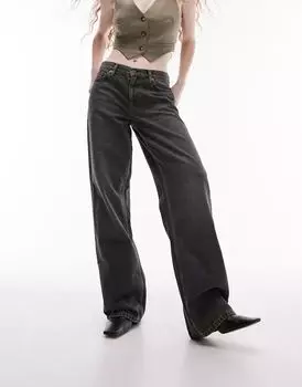 Зеленые джинсы Topshop с низкой посадкой и широкими штанинами