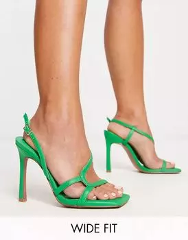 Зеленые изящные сандалии ASOS Wide Fit Nydia с асимметричным дизайном и широкой посадкой
