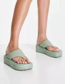 Зеленые кожаные сандалии на платформе с ремешками на носке ASOS DESIGN Tamari