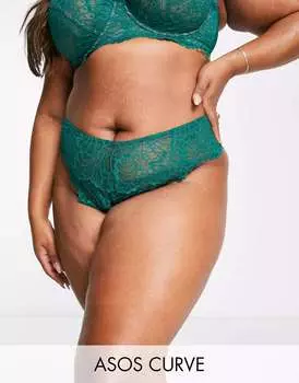 Зеленые кружевные трусы с завышенной талией ASOS DESIGN Curve Sienna