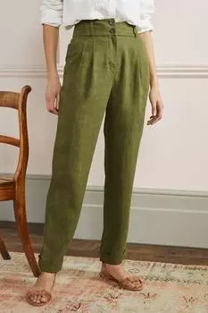 Зеленые льняные брюки с подвернутыми штанинами Boden, зеленый
