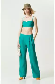 Зеленые льняные брюки с высокой талией Network, зеленый