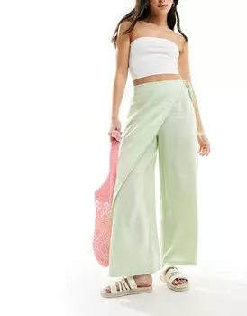 Зеленые льняные брюки с запахом ASOS DESIGN