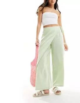 Зеленые льняные брюки с запахом ASOS