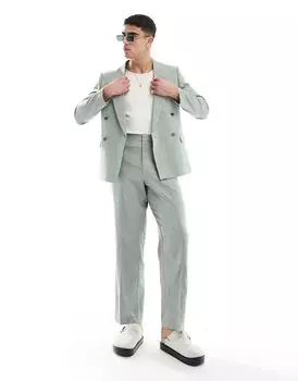 Зеленые льняные костюмные брюки бочкообразного кроя ASOS DESIGN