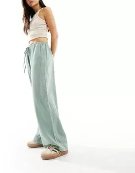 Зеленые льняные широкие брюки без застежек ASOS DESIGN