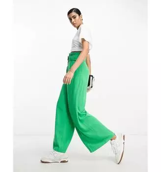 Зеленые льняные широкие брюки с завышенной талией ASOS DESIGN paperbag