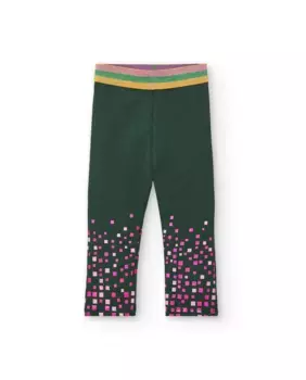 Зеленые леггинсы для девочки с розовой клеткой и эластичным поясом Tuc tuc