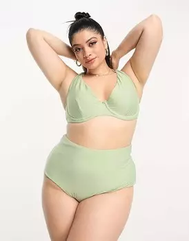 Зеленые плавки бикини ASOS DESIGN Curve – Mix and Match – с завышенной талией