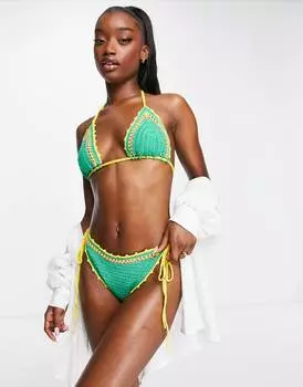 Зеленые плавки бикини с контрастными завязками по бокам ASOS DESIGN