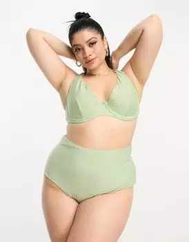 Зеленые плавки бикини с высокой талией ASOS DESIGN Curve Mix and Match