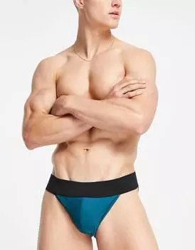 Зеленые плавки с завышенной талией и толстым поясом ASOS DESIGN