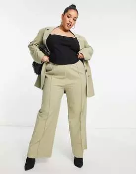 Зеленые пригородные брюки с резинкой на талии ASOS DESIGN Curve