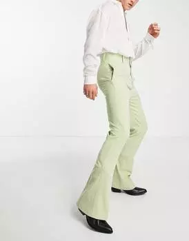 Зеленые расклешенные брюки скинни с завышенной талией ASOS DESIGN