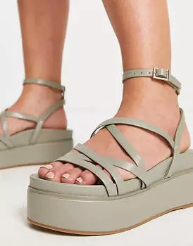 Зеленые сандалии на платформе с ремешками ASOS DESIGN Wide Fit Taurus