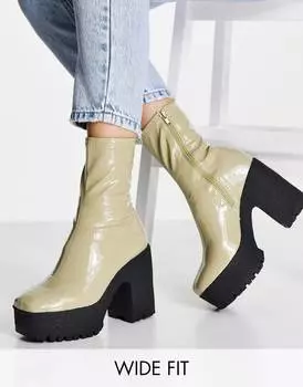 Зеленые сапоги-чулки на высоком каблуке ASOS DESIGN Wide Fit Elena