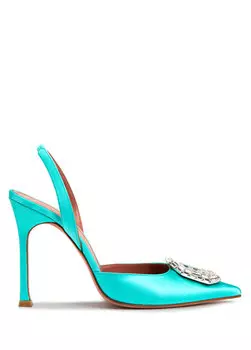 Зеленые шелковые туфли на каблуке camelia sling Amina Muaddi