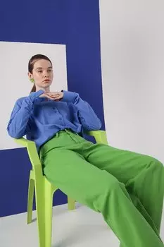 Зеленые широкие брюки из 100 % хлопка с высокой талией ALL DAY