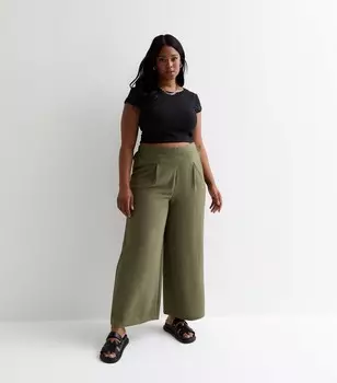 Зеленые широкие брюки-кюлоты цвета хаки Curves New Look, хаки