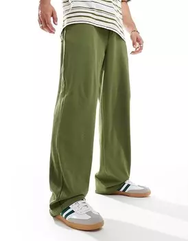 Зеленые широкие брюки в рубчик ASOS DESIGN