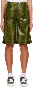 Зеленые шорты из искусственной кожи с тремя карманами GANNI