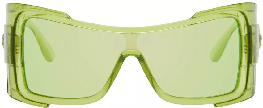 Зеленые солнцезащитные очки Oversize Wrap из ацетата Versace