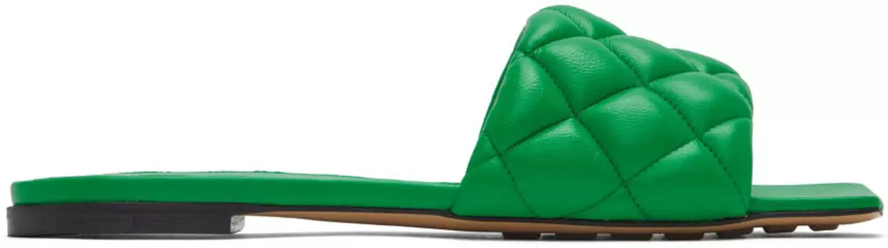 Зеленые стеганые сандалии на плоской подошве Bottega Veneta