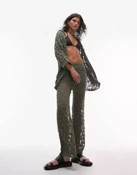 Зеленые трикотажные брюки открытой вязки Topshop