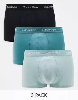 Зеленые трусы-брифы с низкой посадкой Calvin Klein Cotton Stretch (3 шт.)