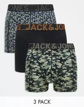 Зеленые трусы с принтом в стиле милитари Jack & Jones (3 шт.)