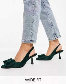 Зеленые туфли на среднем каблуке с бантом ASOS Wide Fit Scarlett