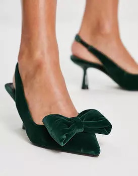 Зеленые туфли на среднем каблуке с бантом ASOS DESIGN Scarlett