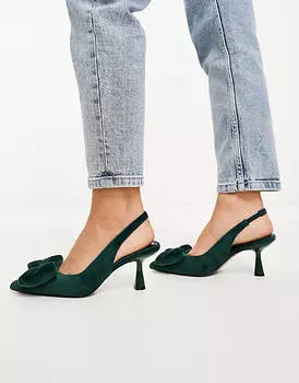 Зеленые туфли на среднем каблуке с бантом ASOS DESIGN Wide Fit Scarlett