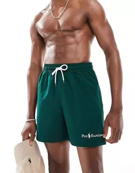 Зеленые удлиненные плавки-шорты с логотипом Polo Ralph Lauren Traveler