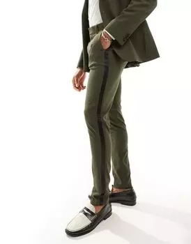 Зеленые узкие брюки-смокинг ASOS