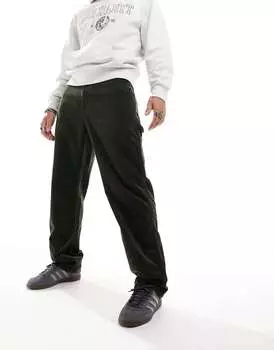 Зеленые вельветовые свободные прямые брюки с одним коленом Carhartt WIP