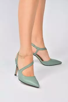 Зеленые женские туфли на каблуке с острым носком K404910809 Fox Shoes