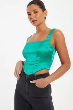 Зеленый атласный корсетный топ-кроп QUIZ Clothing