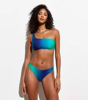 Зеленый бикини-топ на одно плечо с принтом омбре New Look, зеленый