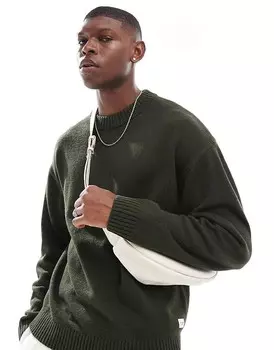 Зеленый джемпер объемной вязки в рубчик с круглым вырезом Jack & Jones