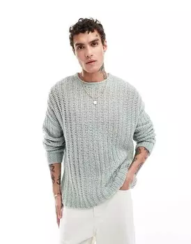 Зеленый джемпер открытой вязки с начесом в рубчик ASOS DESIGN