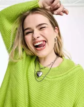 Зеленый джемпер оверсайз с двойным вырезом Native Youth Plus