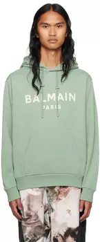 Зеленый худи с принтом Balmain